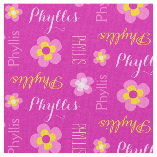 Blume personalisierter Name rosa typografische Gew Stoff (Nahaufnahme)