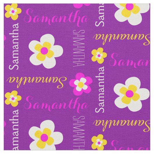 Blume personalisierter Name Text lila rosa Stoff (Nahaufnahme)