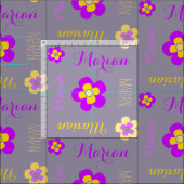 Blume personalisierter Namenstext lila graues Gewe Stoff (Kachel)