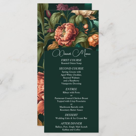 Blume Petals Wedding Menu Menükarte (Vorne/Hinten)