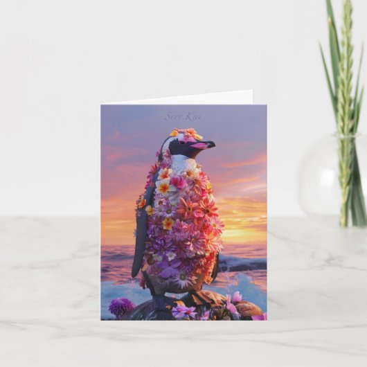 Blume Pinguin Card Dankeskarte (Vorderseite)