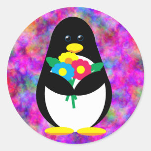 Blume Pinguin Runder Aufkleber