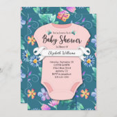 Blume Pink Aquamarin Blue Floral Baby Dusche Einladung (Vorne/Hinten)