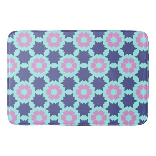 Blume Pink Blaue Blume Muster Badematte (Vorderseite)