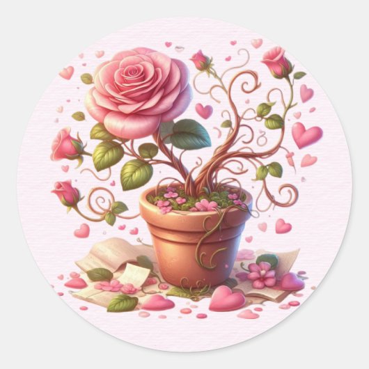 Blume Pink Roses Valentine Runder Aufkleber (Vorderseite)