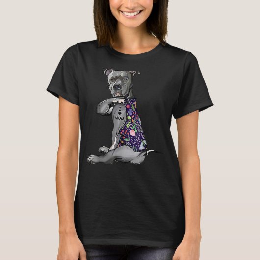 Blume Pitbull I Liebe Mama Pitbull Tattoo Mother T-Shirt (Vorderseite)