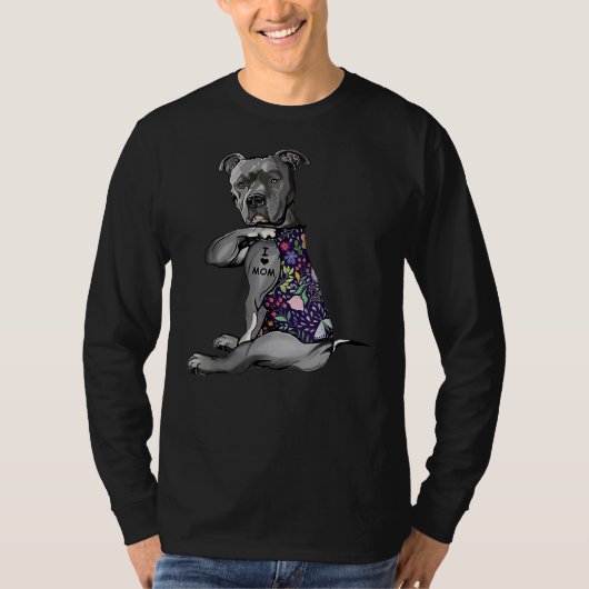 Blume Pitbull I Liebe Mama Pitbull Tattoo Mütter D T-Shirt (Vorderseite)