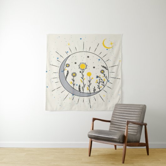 Blume planen Sonne und Mondgrafik Wandteppich (Beispiel)