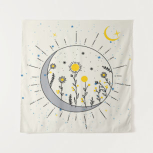 Blume planen Sonne und Mondgrafik Wandteppich