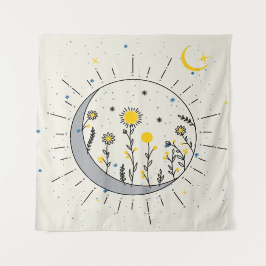 Blume planen Sonne und Mondgrafik Wandteppich (Vorderseite)