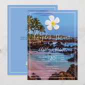 Blume Plumeria mit tropischem Strand, Paare Einladung (Vorne/Hinten)
