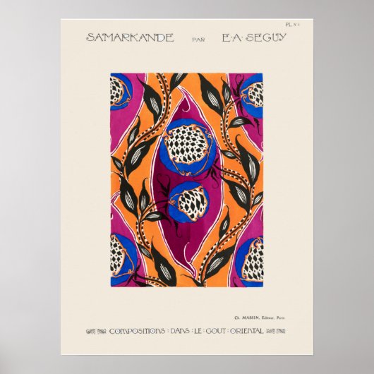 Blume Pochoir Muster im Jugendstil Poster (Vorne)