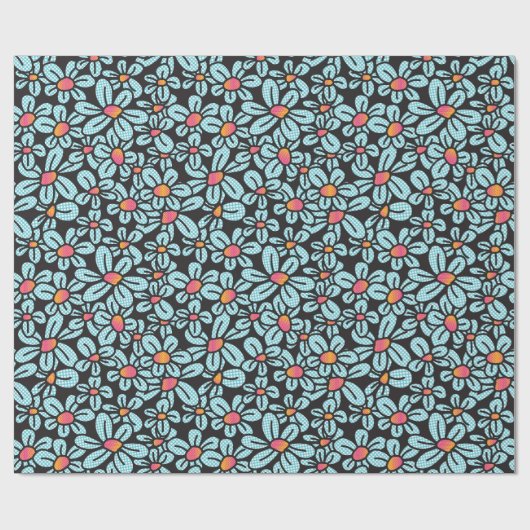 Blume Pop Black Wrapping Paper Geschenkpapier (Flach)