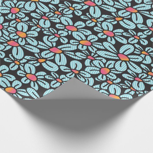 Blume Pop Black Wrapping Paper Geschenkpapier (Ecke)