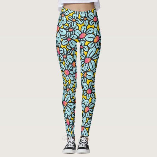 Blume Pop (gelb) Leggings (Vorderseite)
