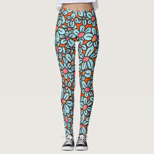 Blume Pop (Orange) Leggings (Vorderseite)