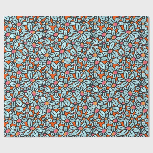 Blume Pop Orange Wrapping Paper Geschenkpapier (Flach)