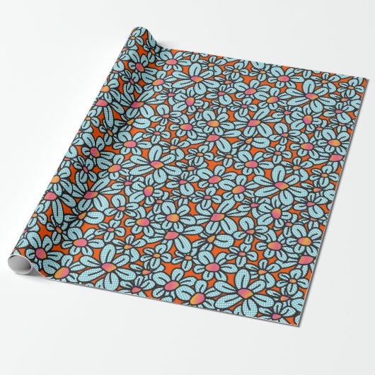 Blume Pop Orange Wrapping Paper Geschenkpapier (Ungerollt)