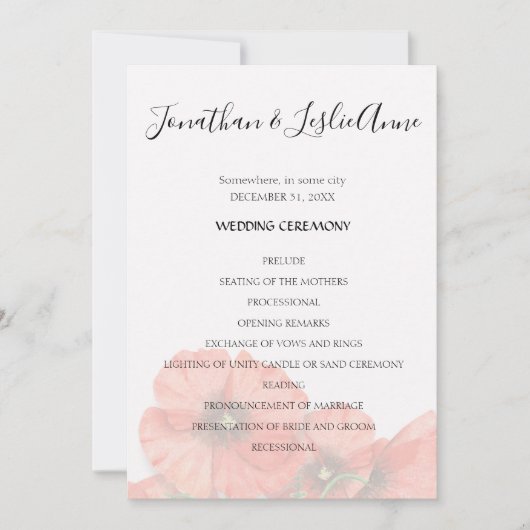 Blume Poppy Hochzeitsprogramm L2 Einladung (Vorderseite)