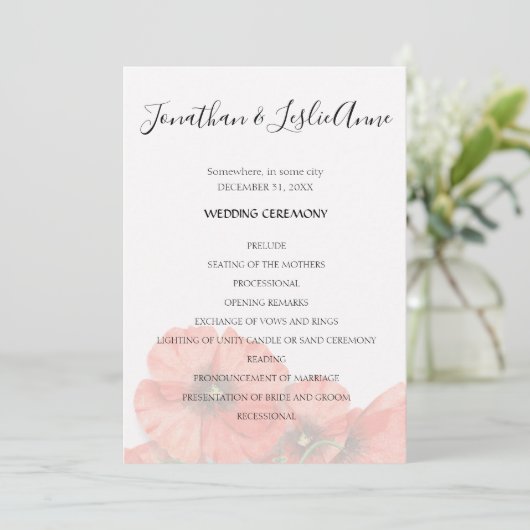 Blume Poppy Hochzeitsprogramm L2 Einladung (Stehend Vorderseite)