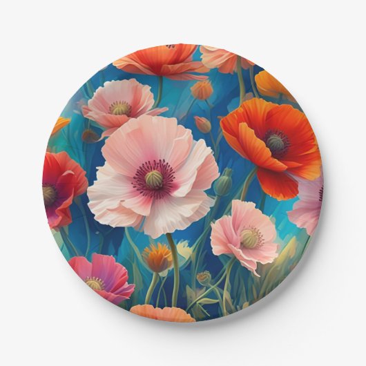 Blume Poppy, mehrfarbig, Garden-47567 Pappteller (Vorderseite)