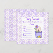 BLUME POT BABY SHOWER EINLADUNG Lila (Vorne/Hinten)