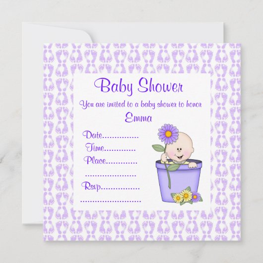 BLUME POT BABY SHOWER EINLADUNG Lila (Vorderseite)