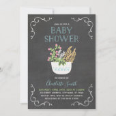 Blume Pot Chalkboard Blue Baby Dusche Einladung (Vorderseite)