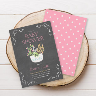 Blume Pot Chalkboard Pink Baby Dusche Einladung