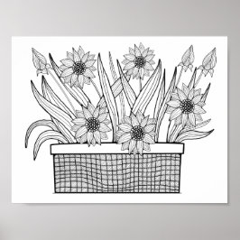 Blume Pot Coloring Page Art Poster