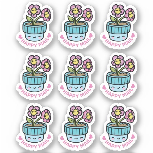 Blume Pot Happy Mail Custom Cut Vinyl Sticker (Vorderseite)