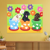Blume Pot Labrador Welpen Leinwanddruck (Insitu (Wohnzimmer))