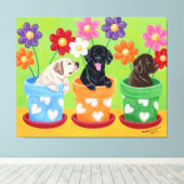 Blume Pot Labrador Welpen Leinwanddruck (Insitu (Holzboden))