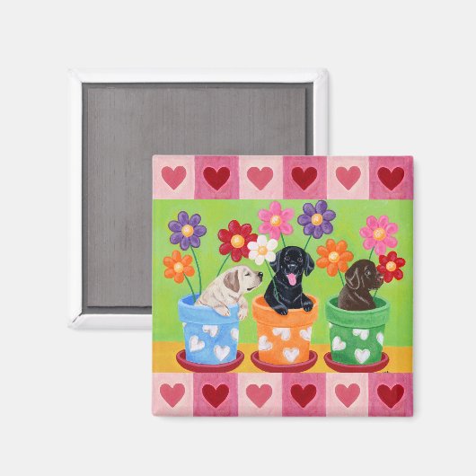 Blume Pot Labrador Welpen Magnet (Vorderseite/Rückseite)