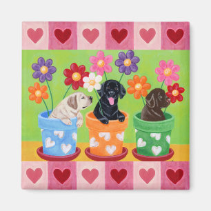 Blume Pot Labrador Welpen Magnet