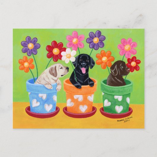 Blume Pot Labrador Welpen Postkarte (Vorderseite)
