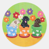 Blume Pot Labrador Welpen Runder Aufkleber (Vorderseite)