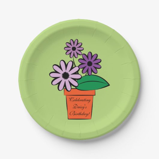 Blume Pot Lila Daisies Personalisiert Pappteller (Vorderseite)
