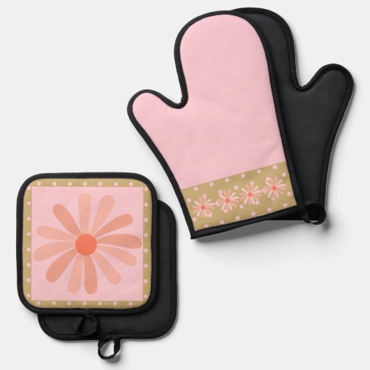 ‚Blume Pot‘ Ofenhandschuh & Topflappen-Set (Vorderseite/Rückseite)
