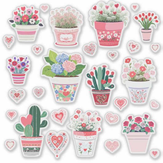 Blume Pot Valentine's Stickers Aufkleber (Vorderseite)