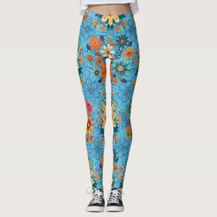 Blume-Pots-Muster in mehreren Farben. Schwarz L Bl Leggings