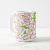 Blume Power 1 Rosa, Grün, Orange, Braune Akzente Kaffeetasse (Vorderseite Links)