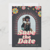 Blume Power 70er Retro Groovy Foto Hochzeit Save The Date (Vorderseite)