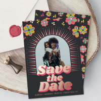 Blume Power 70er Retro Groovy Foto Save the Date