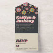 Blume Power 70er Retro Groovy Hochzeit All In One Einladung (Innen Boden)