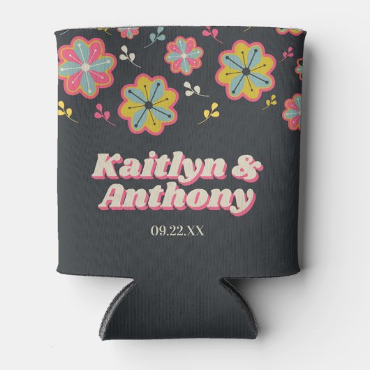 Blume Power 70er Retro Groovy Hochzeit Dosenkühler (Vorderseite)