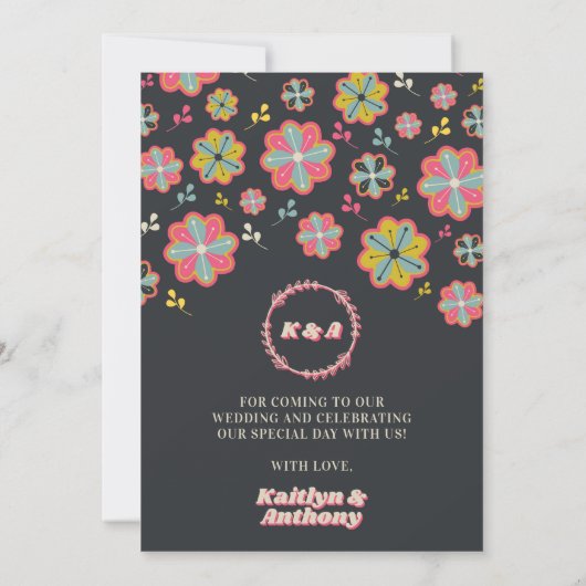 Blume Power 70er Retro Groovy Hochzeit Foto Dankeskarte (Rückseite)