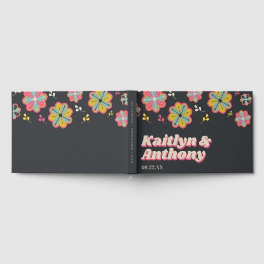 Blume Power 70er Retro Groovy Hochzeit Gästebuch (Voll)