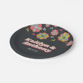 Blume Power 70er Retro Groovy Hochzeit Pappteller (Schrägansicht)
