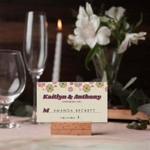 Blume Power 70er Retro Groovy Hochzeit Platzkarte